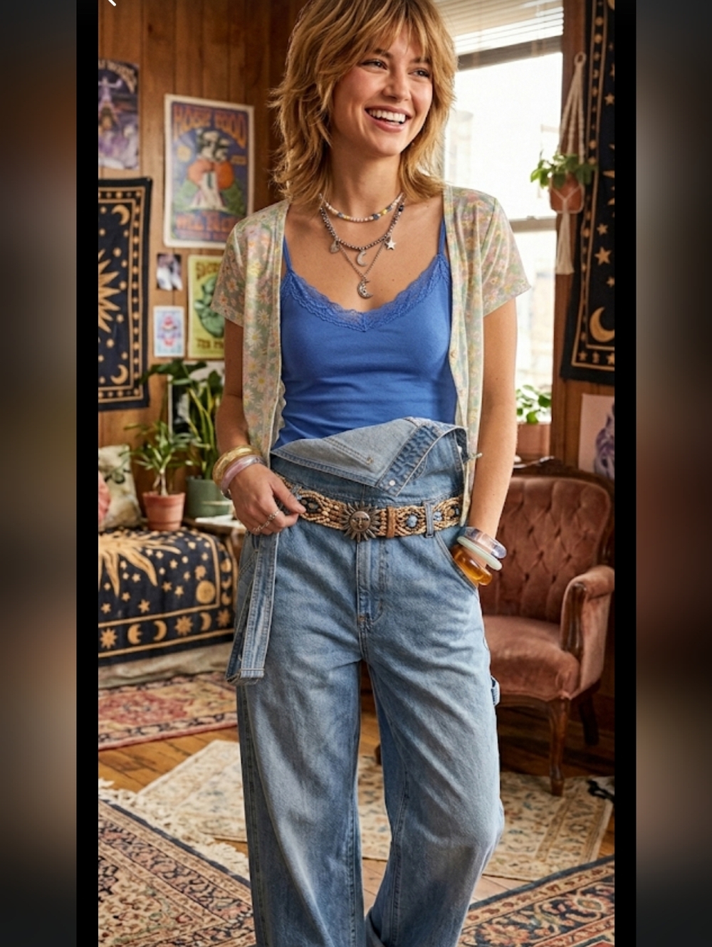 Merona Lace Trim Babydoll Cami Tank Top L Blue 90s Y2K Grunge #5000